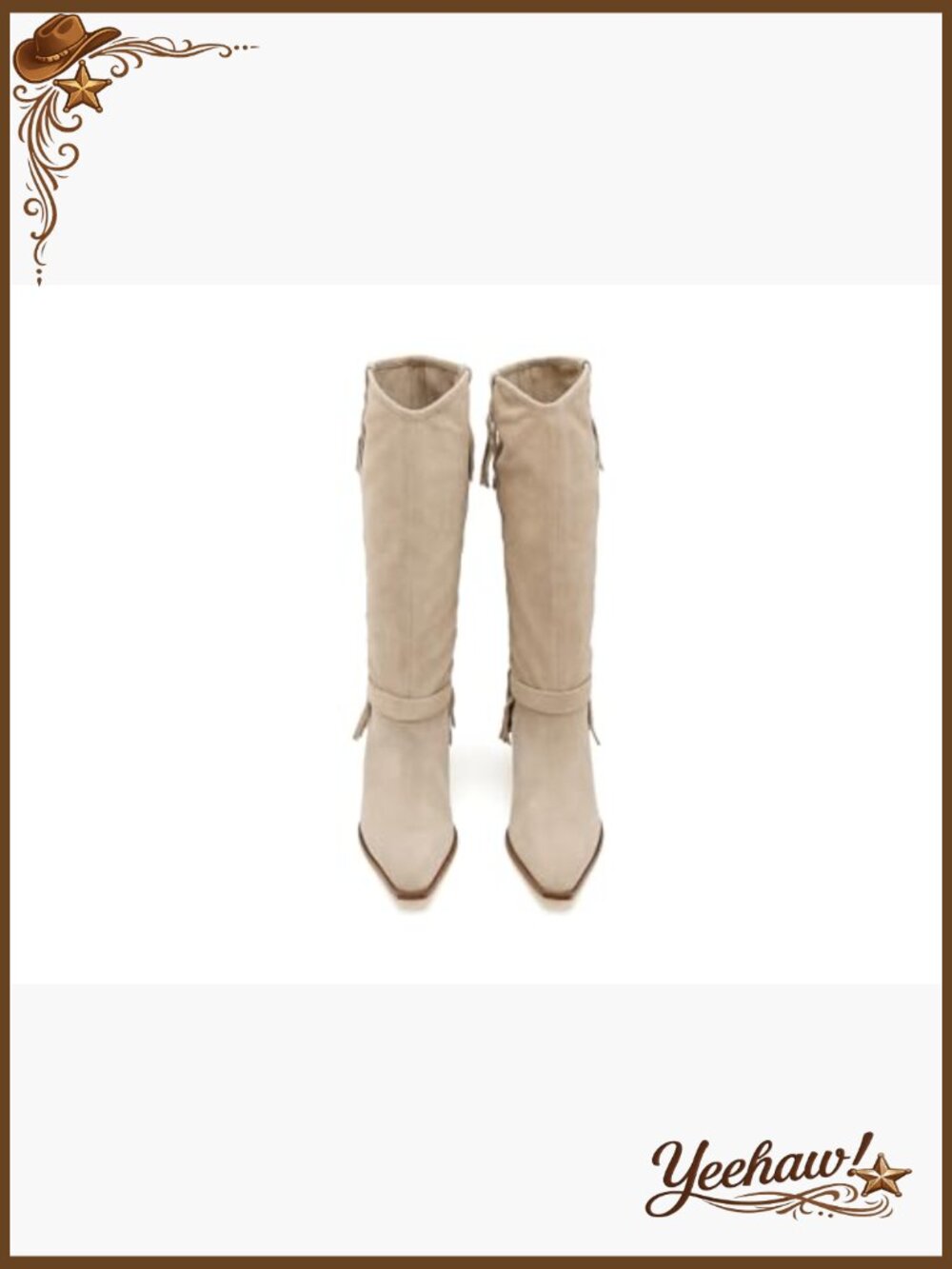 Suede Fringe Western Knee-High Boots with Block Heel - Picture 2 of 7